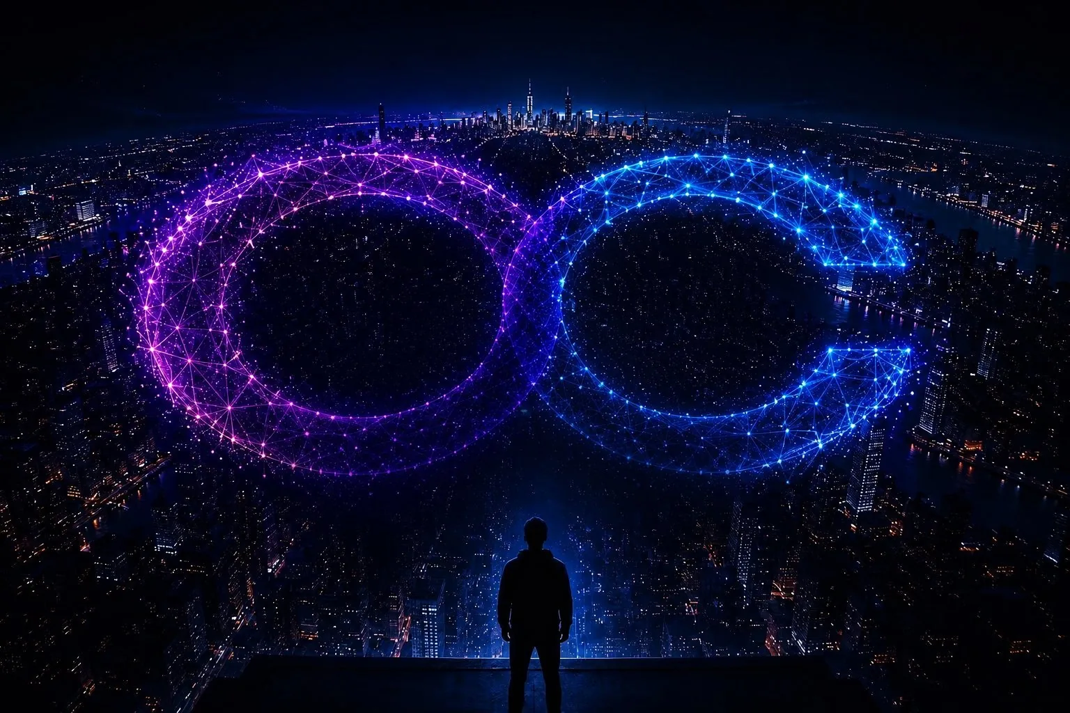 ONECO — a founder facing a city lit by the OC network